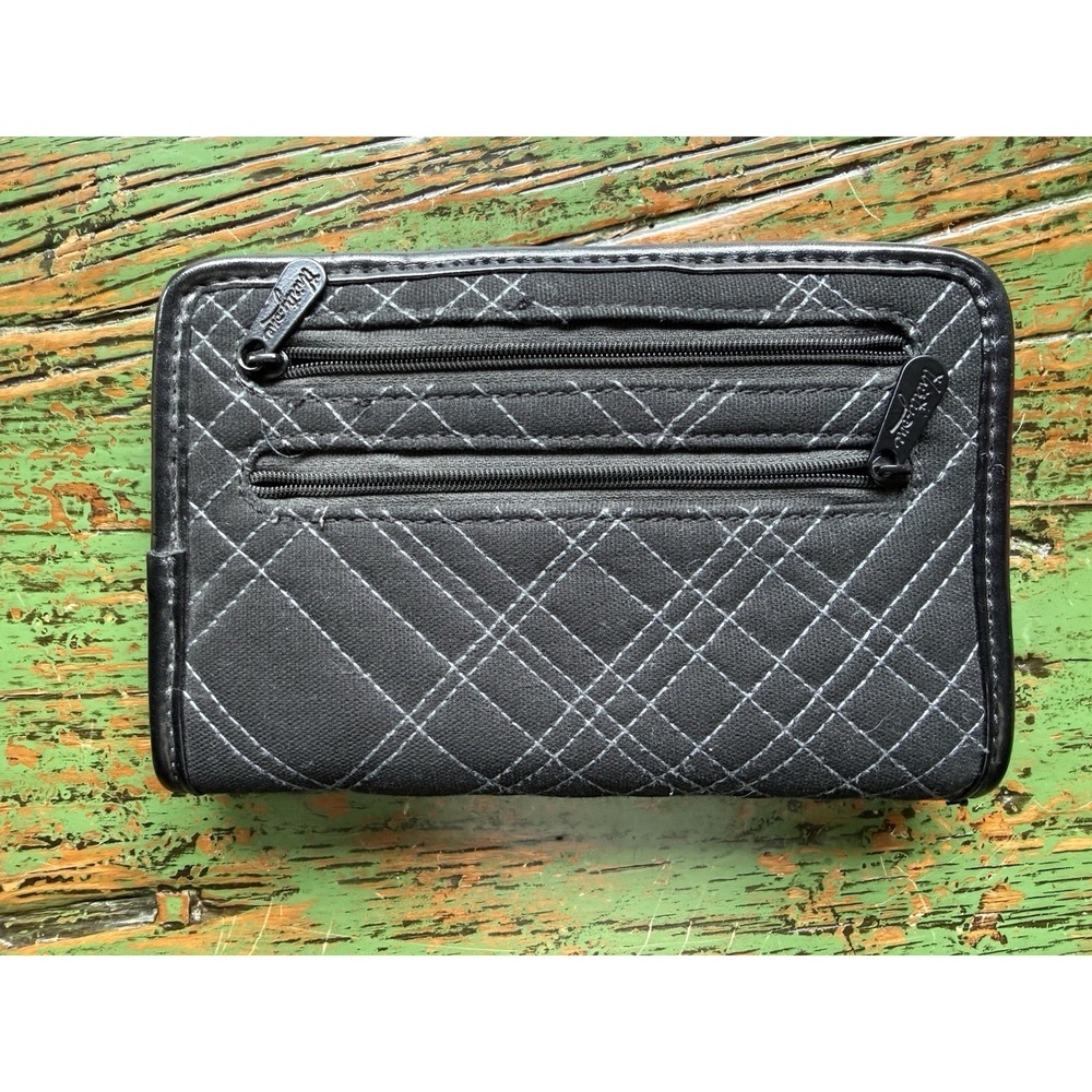 Thirty-One Gifts Black Quilted Organizer Wallet Charcoal Stitching Faux Leather